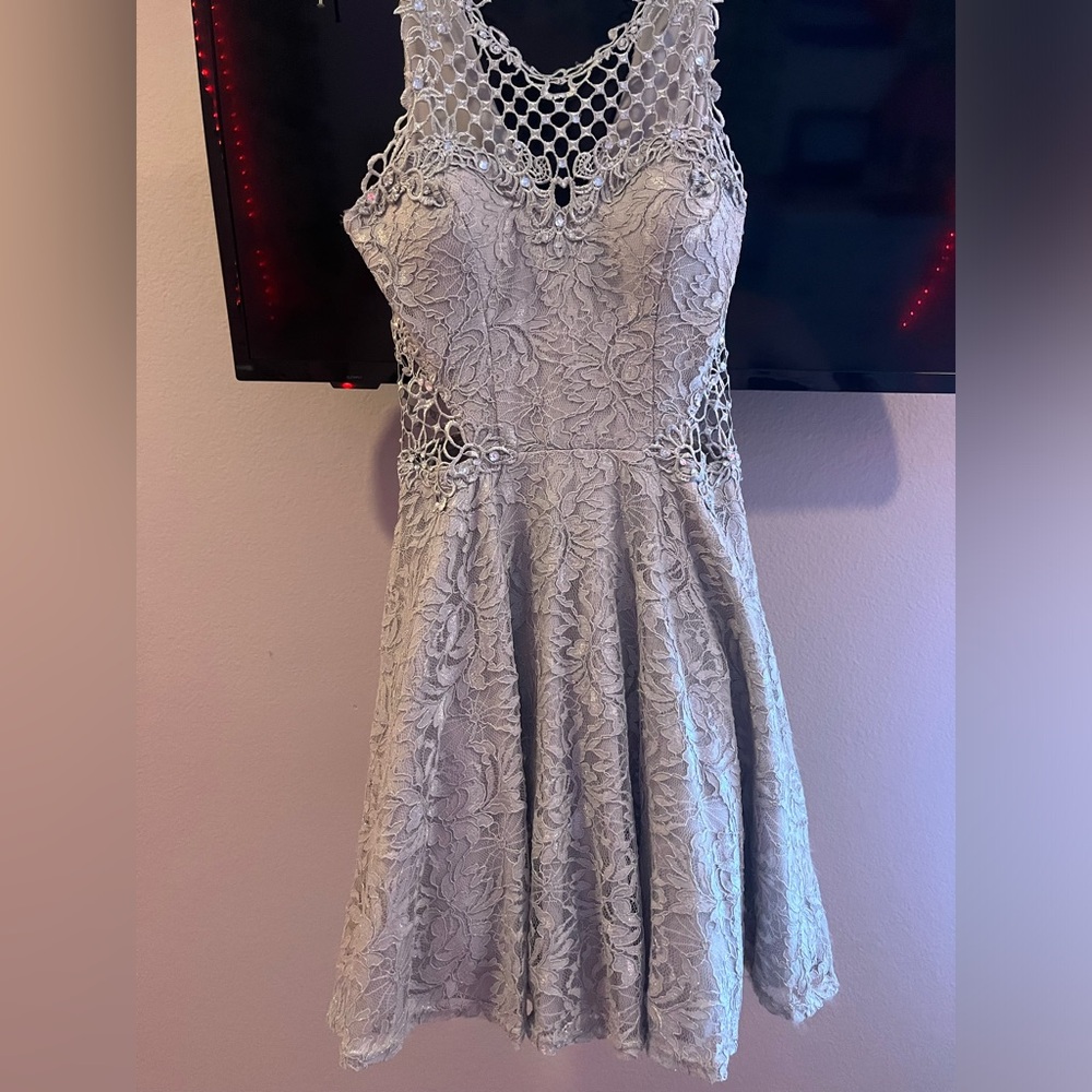 Jodi Kristopher Gray Halter Fit and Flare Dress